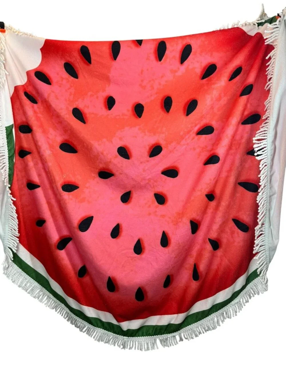 Watermelon Bite Round Beach Towel Vibrant Fruit Design Soft Fringe Edges